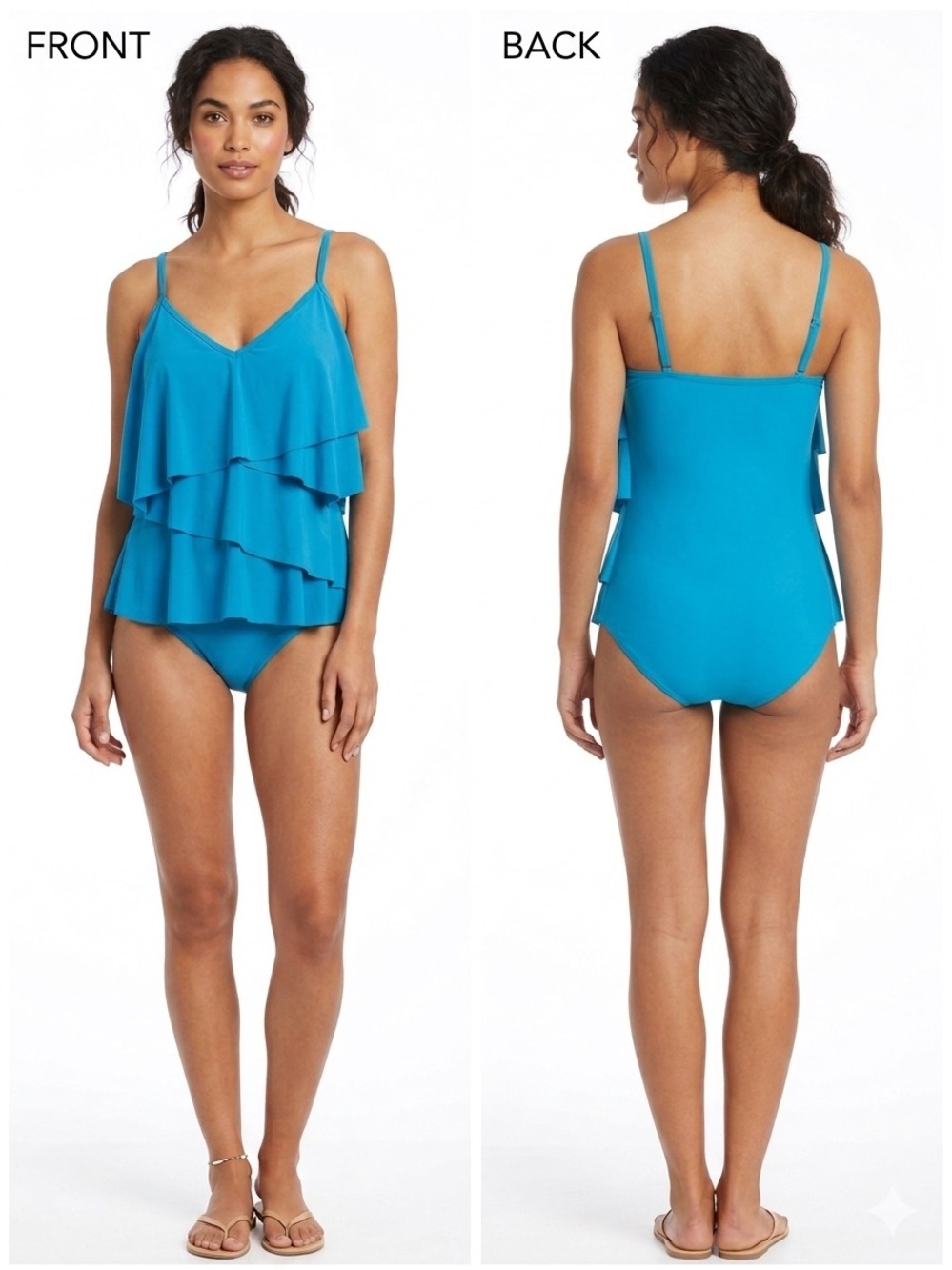 Beyond Control Elegant Blue One-Piece Swimsuit with Tiered Ruffles